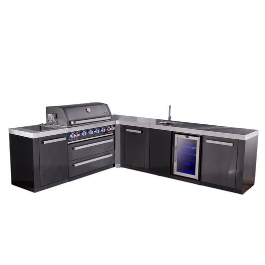Mont Alpi 805 Black Stainless Steel BBQ Grill Island with L-Shape, Beverage Center & Extra Storage - MAi805-BSS90BEVXL