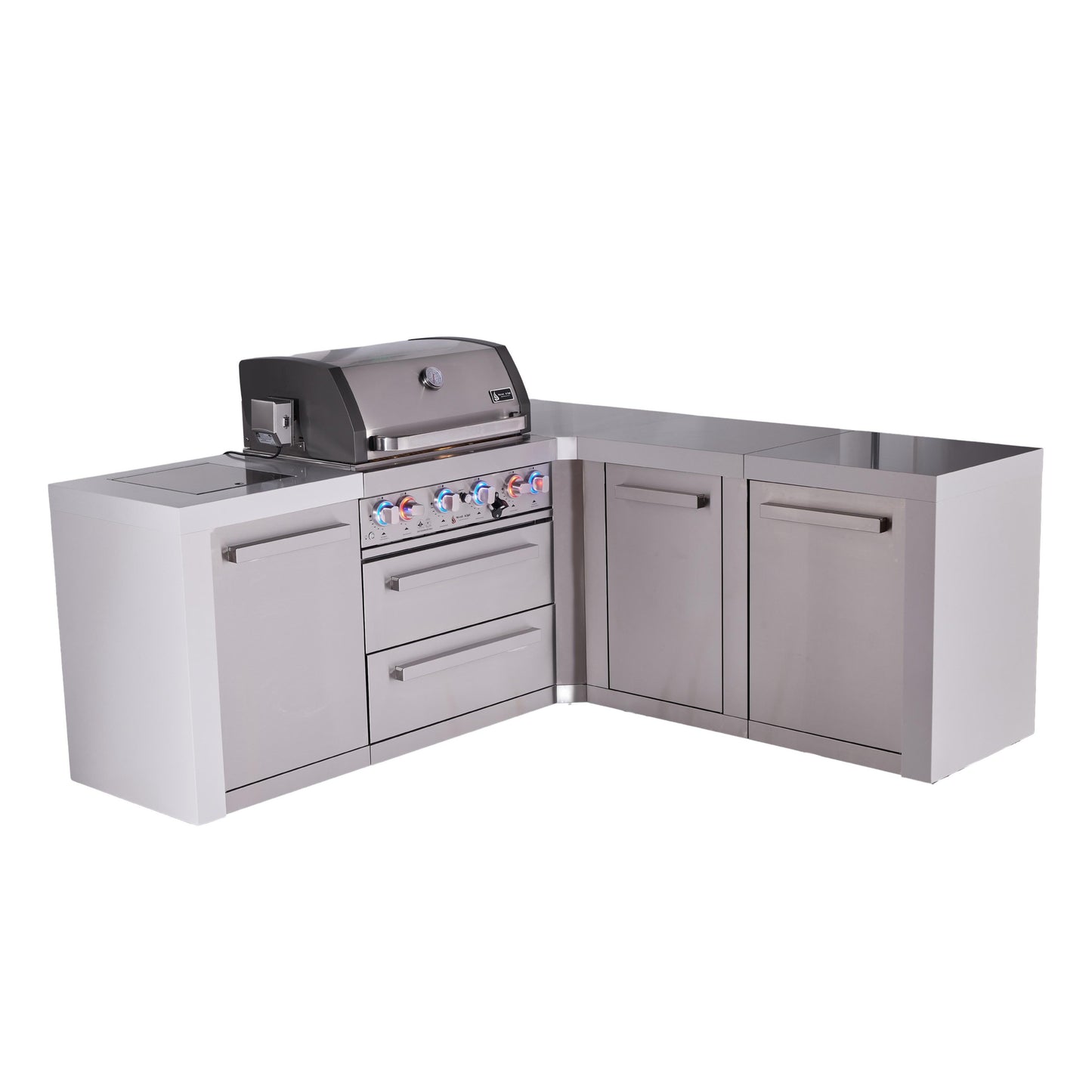 Mont Alpi 400 Deluxe BBQ Grill Island with L-Shape & Extra Storage - MAi400-D90XL