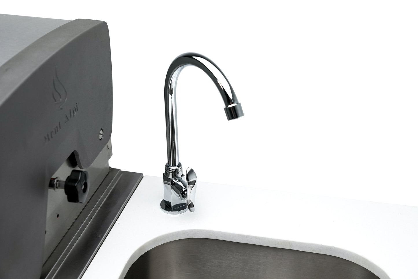 Mont Alpi 400 Deluxe BBQ Grill Island with L-Shape, Beverage Center, Kegerator & Extra Storage - MAi400-D90KEGBEVXL