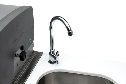 Mont Alpi 400 Deluxe BBQ Grill Island with L-Shape, Beverage Center, Kegerator & Extra Storage - MAi400-D90KEGBEVXL