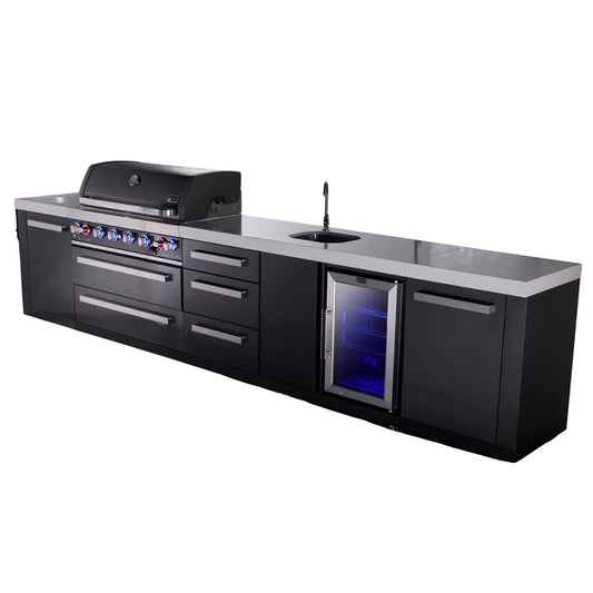 Mont Alpi 805 Black Stainless Steel BBQ Grill Island with Beverage Center & Extra Drawer Storage - MAi805-BSSBEVDR (PREORDER - Est. Ship Date Dec 15)