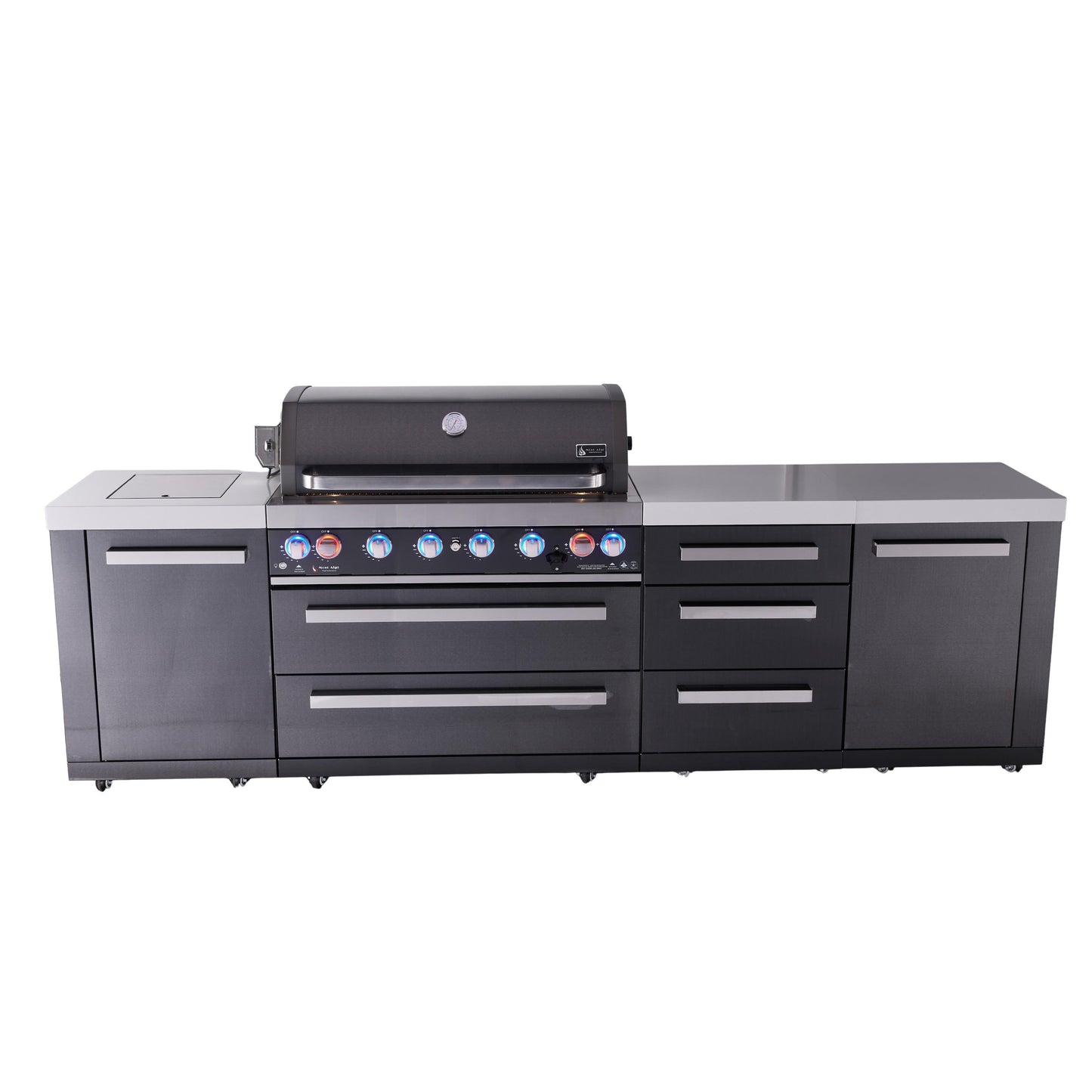 Mont Alpi 805 Black Stainless Steel BBQ Grill Island with Extra Drawer Storage - MAi805-BSSDR (PREORDER - Est. Ship Date Dec 15)