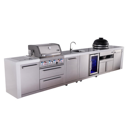 Mont Alpi 400 Deluxe BBQ Grill Island with Beverage Center, Kamado Module & Extra Storage - MAi400-DBEVKAMXL