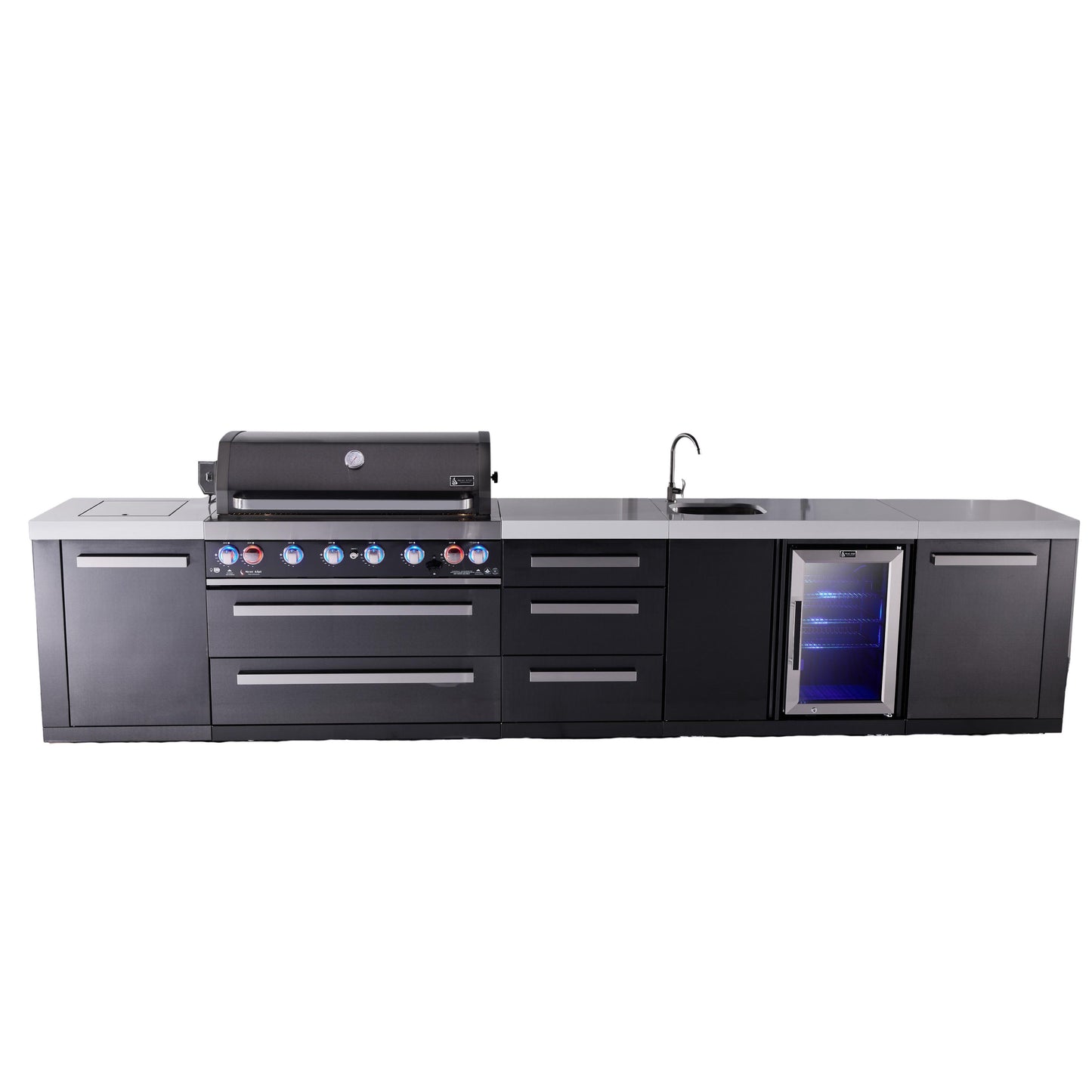 Mont Alpi 805 Black Stainless Steel BBQ Grill Island with Beverage Center & Extra Drawer Storage - MAi805-BSSBEVDR (PREORDER - Est. Ship Date Dec 15)