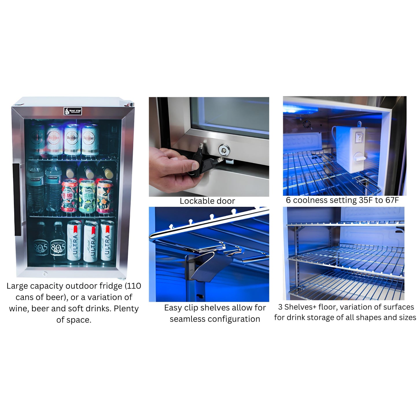 Mont Alpi 400 Deluxe BBQ Grill Island with Beverage Center, Kegerator & Extra Drawer Storage - MAi400-DKEGBEVDR