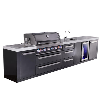 Mont Alpi 805 Black Stainless Steel BBQ Grill Island with Beverage Center & Extra Drawer Storage - MAi805-BSSBEVDR (PREORDER - Est. Ship Date Dec 15)