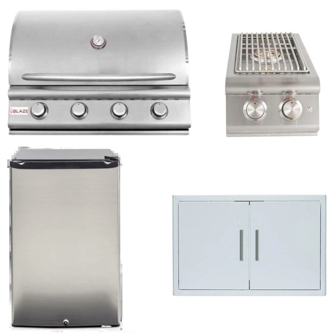 Blaze Outdoor Package - Prelude LBM 32 In. Natural Gas Grill, Side Burner, Refrigerator, Access Door, AP-BLZ-4LBM-NG-2