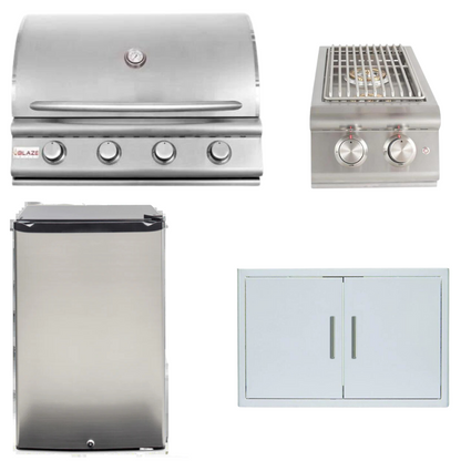 Blaze Outdoor Package - Prelude LBM 32 In. Natural Gas Grill, Side Burner, Refrigerator, Access Door, AP-BLZ-4LBM-NG-2