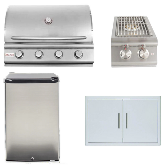 Blaze Outdoor Package - Prelude LBM 32 In. Natural Gas Grill, Side Burner, Refrigerator, Access Door, AP-BLZ-4LBM-NG-2