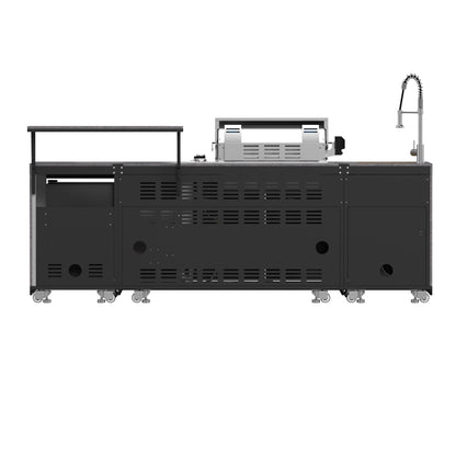 FORNO Rimini Outdoor Kitchen - 30" BBQ 62,600 BTU, 3 Burners with Sear & Rotisserie, 2.4 cu.ft. Beverage Center, Stainless Steel Sink, Black Cabinets & Gray Sintered Stone Countertops