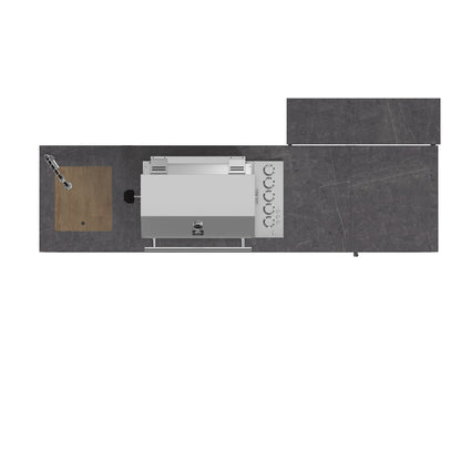 FORNO Rimini Outdoor Kitchen - 30" BBQ 62,600 BTU, 3 Burners with Sear & Rotisserie, 2.4 cu.ft. Beverage Center, Stainless Steel Sink, Black Cabinets & Gray Sintered Stone Countertops