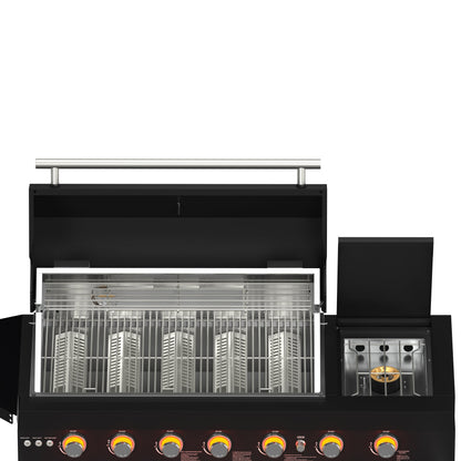 FORNO All’Aperto Outdoor Kitchen - 87,600 BTU BBQ with 4 Stainless-Steel Burners with Infrared Burners & Side Burner, Sink Module with Black Sintered Stone Countertops, Gaz Pizza Oven, Bar & Beverage Center