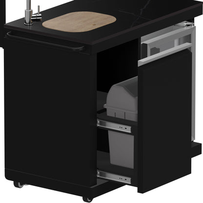 FORNO All’Aperto Outdoor Kitchen - 87,600 BTU BBQ with 4 Stainless-Steel Burners with Infrared Burners & Side Burner, Sink Module with Black Sintered Stone Countertops, Gaz Pizza Oven, Bar & Beverage Center