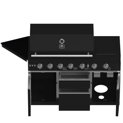 FORNO All’Aperto Outdoor Kitchen - 87,600 BTU BBQ with 4 Stainless-Steel Burners with Infrared Burners & Side Burner, Sink Module with Black Sintered Stone Countertops, Gaz Pizza Oven, Bar & Beverage Center