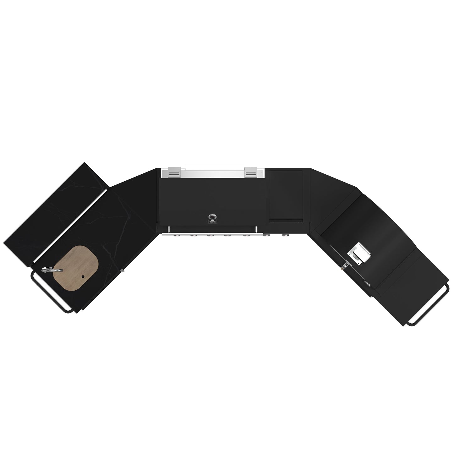 FORNO All’Aperto Outdoor Kitchen - 87,600 BTU BBQ with 4 Stainless-Steel Burners with Infrared Burners & Side Burner, Sink Module with Black Sintered Stone Countertops, Gaz Pizza Oven, Bar & Beverage Center