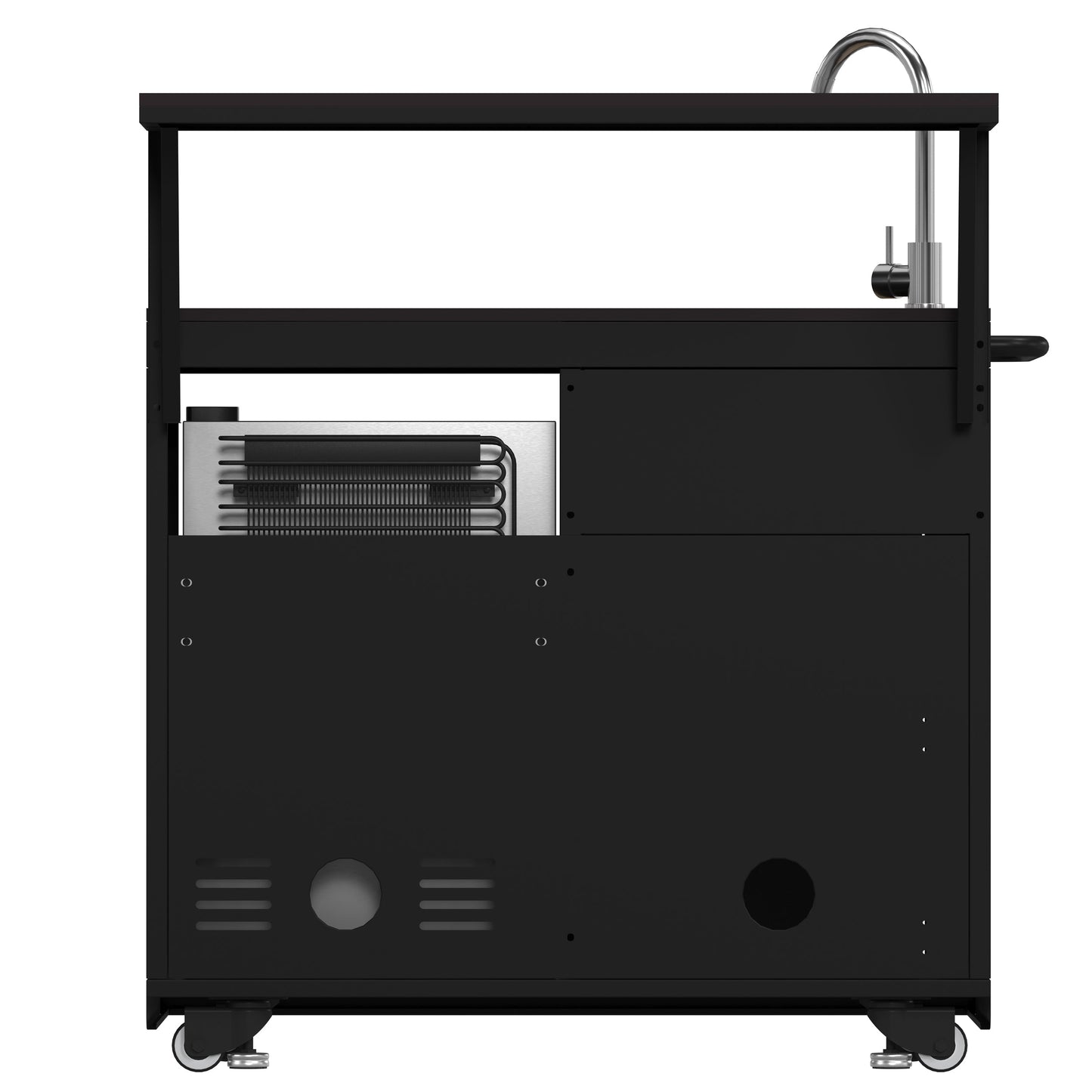 FORNO All’Aperto Outdoor Kitchen - 87,600 BTU BBQ with 4 Stainless-Steel Burners with Infrared Burners & Side Burner, Sink Module with Black Sintered Stone Countertops, Gaz Pizza Oven, Bar & Beverage Center