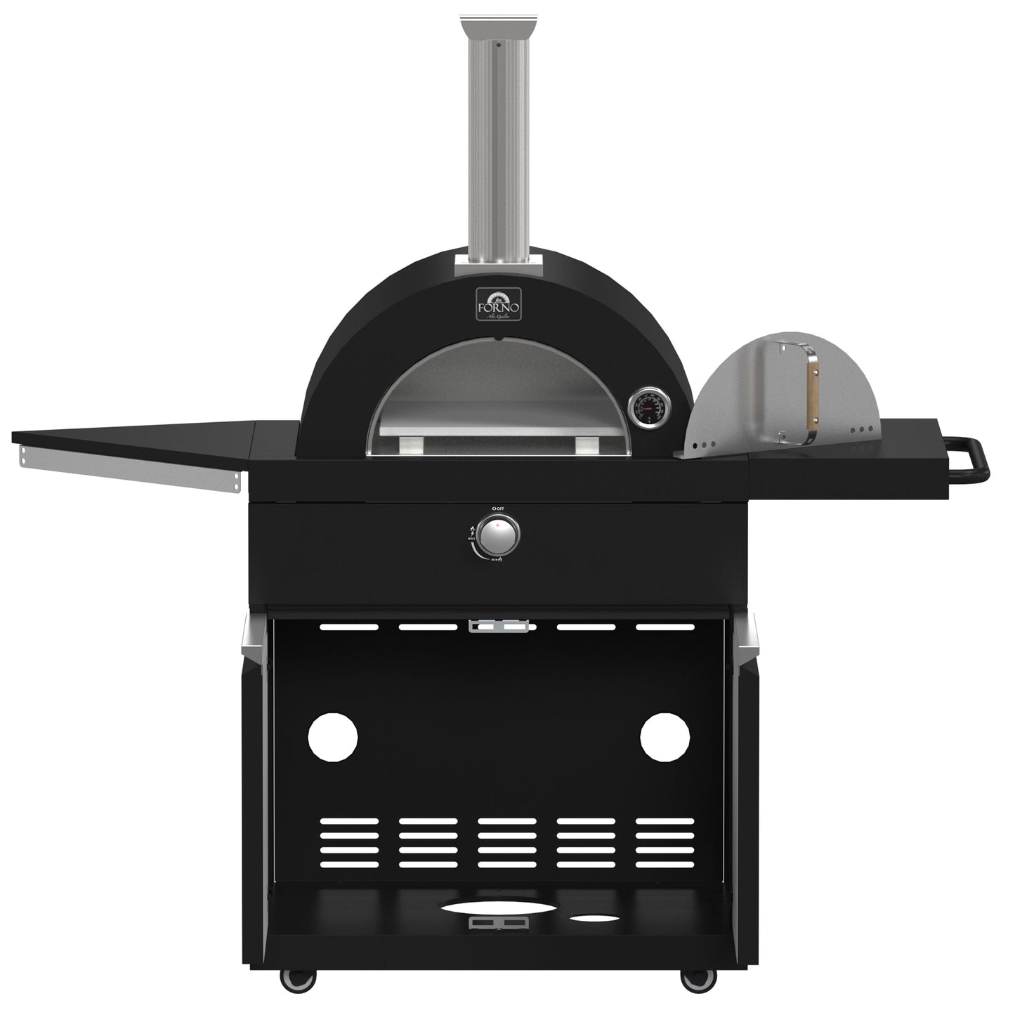 FORNO All’Aperto Outdoor Kitchen - 87,600 BTU BBQ with 4 Stainless-Steel Burners with Infrared Burners & Side Burner, Sink Module with Black Sintered Stone Countertops, Gaz Pizza Oven, Bar & Beverage Center