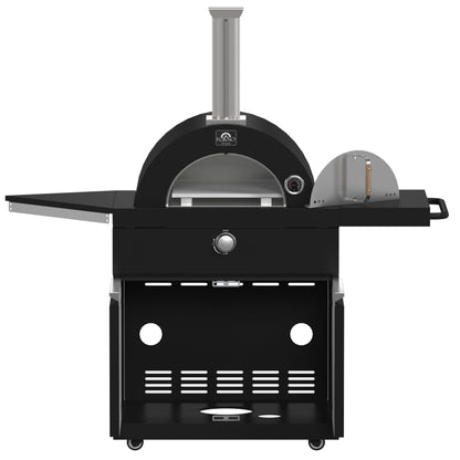 FORNO All’Aperto Outdoor Kitchen - 87,600 BTU BBQ with 4 Stainless-Steel Burners with Infrared Burners & Side Burner, Sink Module with Black Sintered Stone Countertops, Gaz Pizza Oven, Bar & Beverage Center