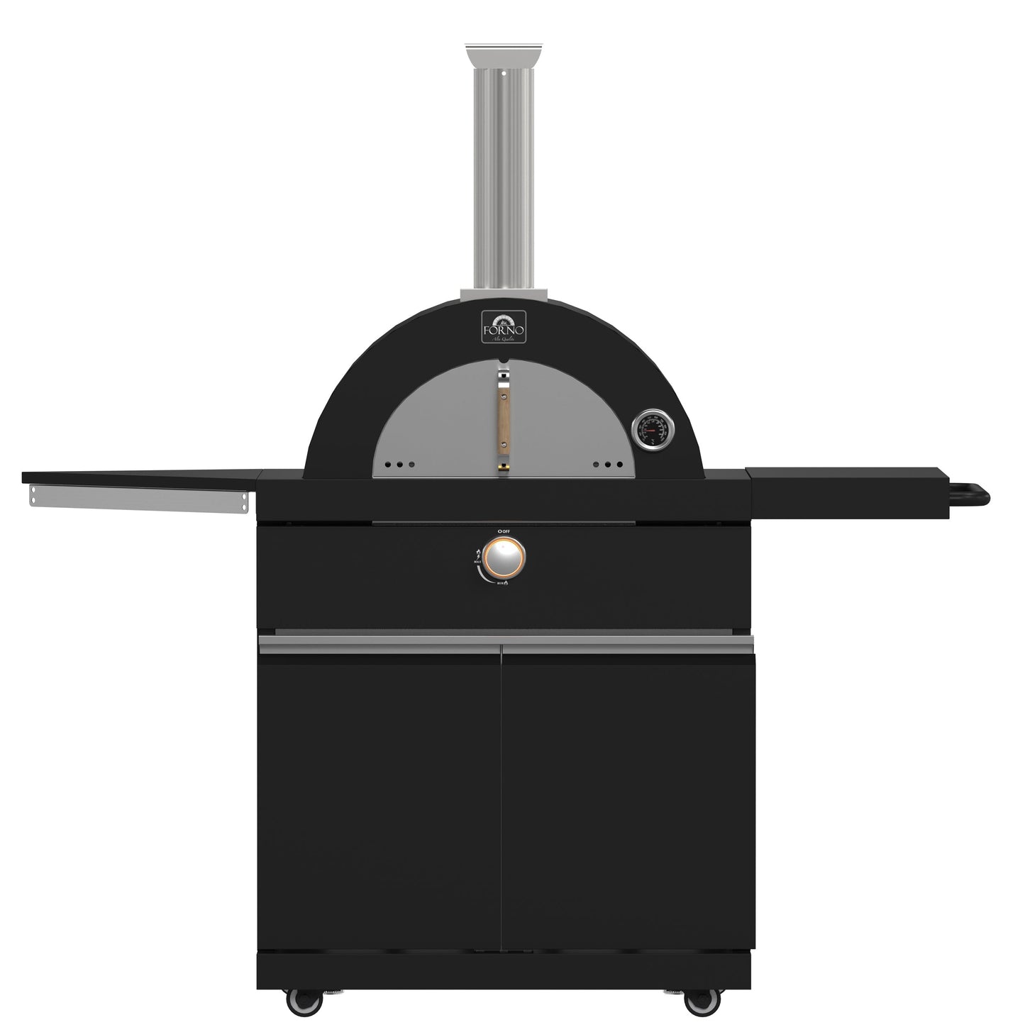 FORNO All’Aperto Outdoor Kitchen - 87,600 BTU BBQ with 4 Stainless-Steel Burners with Infrared Burners & Side Burner, Sink Module with Black Sintered Stone Countertops, Gaz Pizza Oven, Bar & Beverage Center