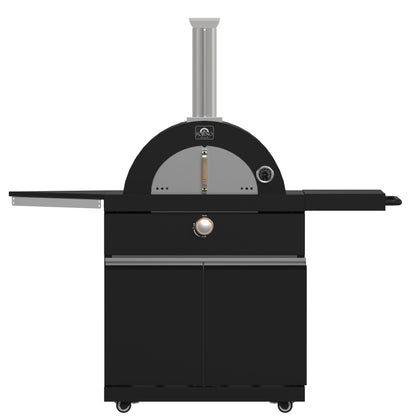 FORNO All’Aperto Outdoor Kitchen - 99,600 BTU BBQ with 5 Stainless-Steel Burners, Infrared Burners & Side Burner, 36,000 BTU Plancha, 19,000 BTU Gas Pizza Oven, Sink & Bar Module with Black Sintered Stone Countertops