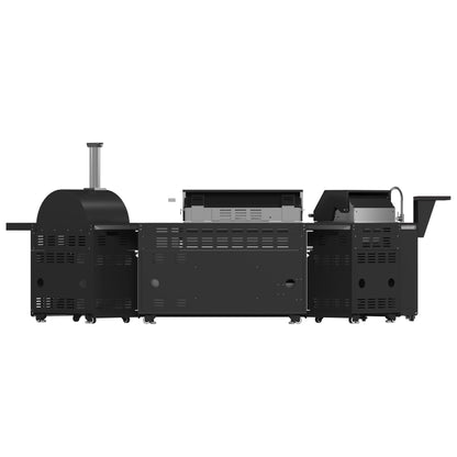 FORNO All’Aperto Outdoor Kitchen - 99,600 BTU BBQ with 5 Stainless-Steel Burners, Infrared Burners & Side Burner, 36,000 BTU Plancha, 19,000 BTU Gas Pizza Oven, Sink & Bar Module with Black Sintered Stone Countertops