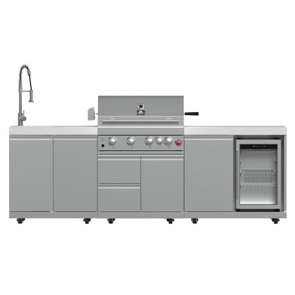 FORNO Bulnes Outdoor Kitchen - 30" BBQ, 60,000 BTU, 3 Burners with Sear & Rotisserie Infrared Burners, Stainless Steel Outdoor Kitchen with 1.8 cu.ft. Beverage Center and Black Granite Countertops