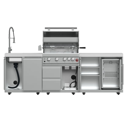 FORNO Bulnes Outdoor Kitchen - 30" BBQ, 60,000 BTU, 3 Burners with Sear & Rotisserie Infrared Burners, Stainless Steel Outdoor Kitchen with 1.8 cu.ft. Beverage Center and Black Granite Countertops