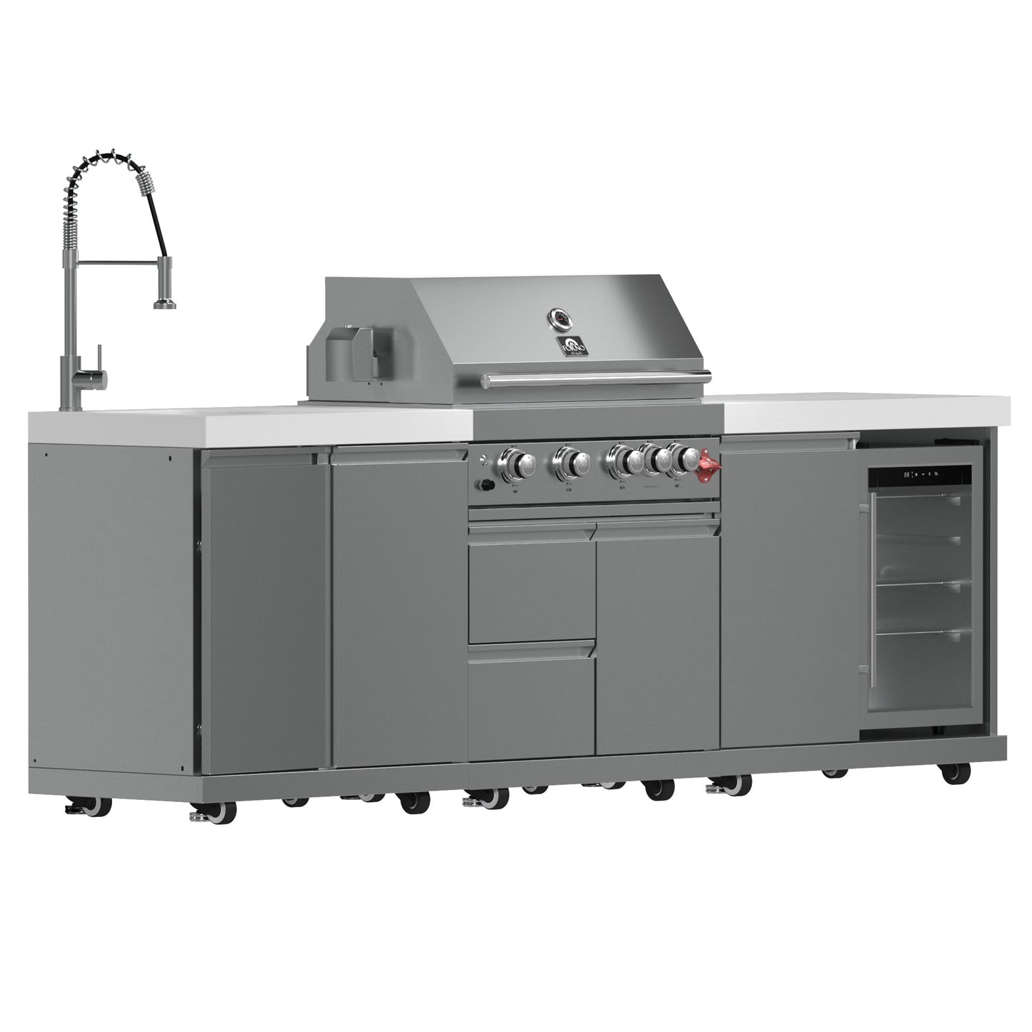 FORNO Bulnes Outdoor Kitchen - 30" BBQ, 60,000 BTU, 3 Burners with Sear & Rotisserie Infrared Burners, Stainless Steel Outdoor Kitchen with 1.8 cu.ft. Beverage Center and Black Granite Countertops