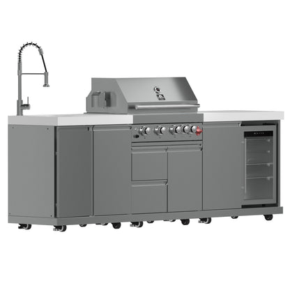 FORNO Bulnes Outdoor Kitchen - 30" BBQ, 60,000 BTU, 3 Burners with Sear & Rotisserie Infrared Burners, Stainless Steel Outdoor Kitchen with 1.8 cu.ft. Beverage Center and Black Granite Countertops