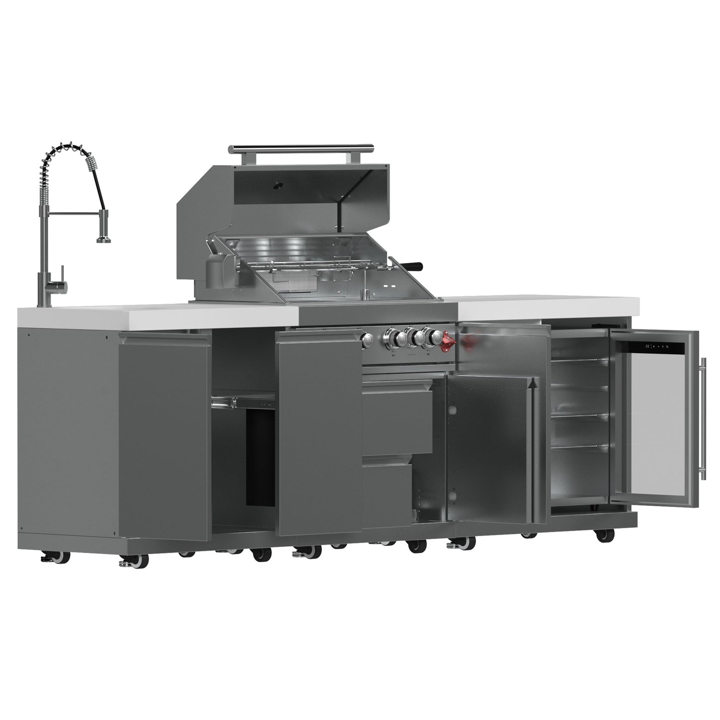 FORNO Bulnes Outdoor Kitchen - 30" BBQ, 60,000 BTU, 3 Burners with Sear & Rotisserie Infrared Burners, Stainless Steel Outdoor Kitchen with 1.8 cu.ft. Beverage Center and Black Granite Countertops