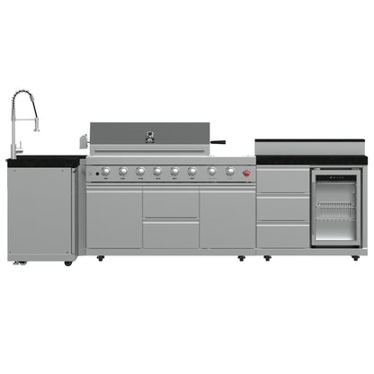 FORNO Bulnes Outdoor Kitchen - 40" BBQ, 95,000 BTU, 5 Burners, Sear & Rotisserie Infrared with Side Burner, Stainless Steel Outdoor Kitchen with 1.8 cu.ft. Beverage Center and Black Granite Countertops