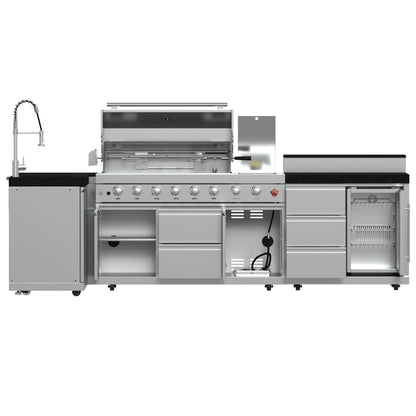 FORNO Bulnes Outdoor Kitchen - 40" BBQ, 95,000 BTU, 5 Burners, Sear & Rotisserie Infrared with Side Burner, Stainless Steel Outdoor Kitchen with 1.8 cu.ft. Beverage Center and Black Granite Countertops