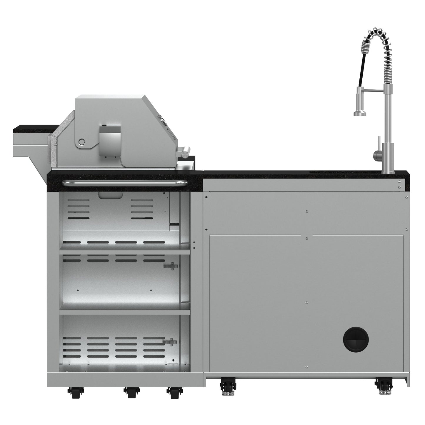 FORNO Bulnes Outdoor Kitchen - 40" BBQ, 95,000 BTU, 5 Burners, Sear & Rotisserie Infrared with Side Burner, Stainless Steel Outdoor Kitchen with 1.8 cu.ft. Beverage Center and Black Granite Countertops