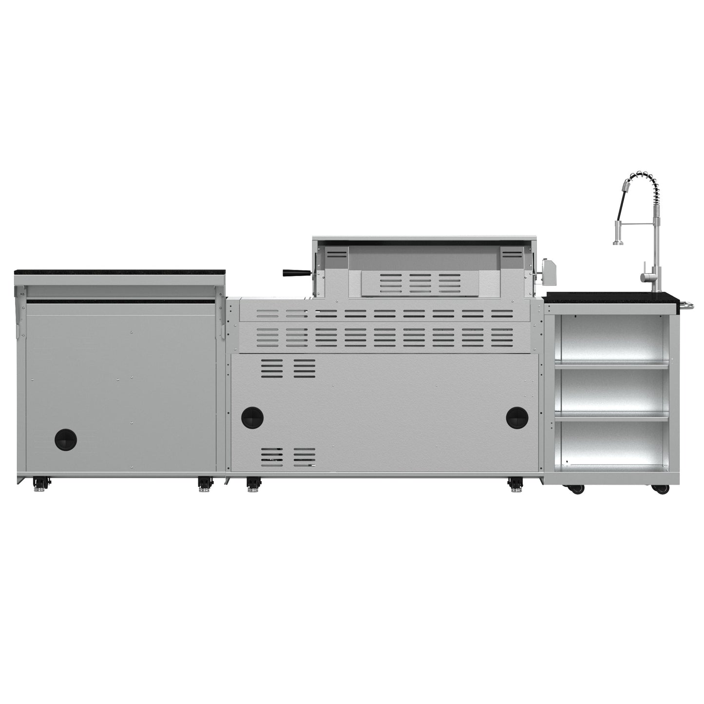 FORNO Bulnes Outdoor Kitchen - 40" BBQ, 95,000 BTU, 5 Burners, Sear & Rotisserie Infrared with Side Burner, Stainless Steel Outdoor Kitchen with 1.8 cu.ft. Beverage Center and Black Granite Countertops