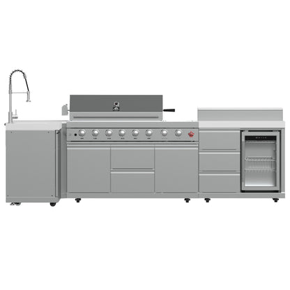 FORNO Bulnes Outdoor Kitchen - 40" BBQ, 95,000 BTU, 5 Burners, Sear & Rotisserie Infrared with Side Burner, Stainless Steel Outdoor Kitchen with 1.8 cu.ft. Beverage Center & White Sintered Stone Countertops