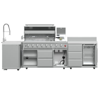 FORNO Bulnes Outdoor Kitchen - 40" BBQ, 95,000 BTU, 5 Burners, Sear & Rotisserie Infrared with Side Burner, Stainless Steel Outdoor Kitchen with 1.8 cu.ft. Beverage Center & White Sintered Stone Countertops