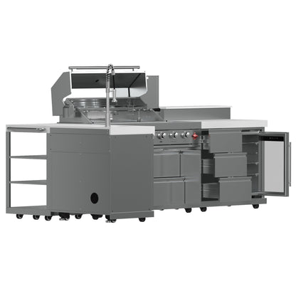 FORNO Bulnes Outdoor Kitchen - 40" BBQ, 95,000 BTU, 5 Burners, Sear & Rotisserie Infrared with Side Burner, Stainless Steel Outdoor Kitchen with 1.8 cu.ft. Beverage Center & White Sintered Stone Countertops