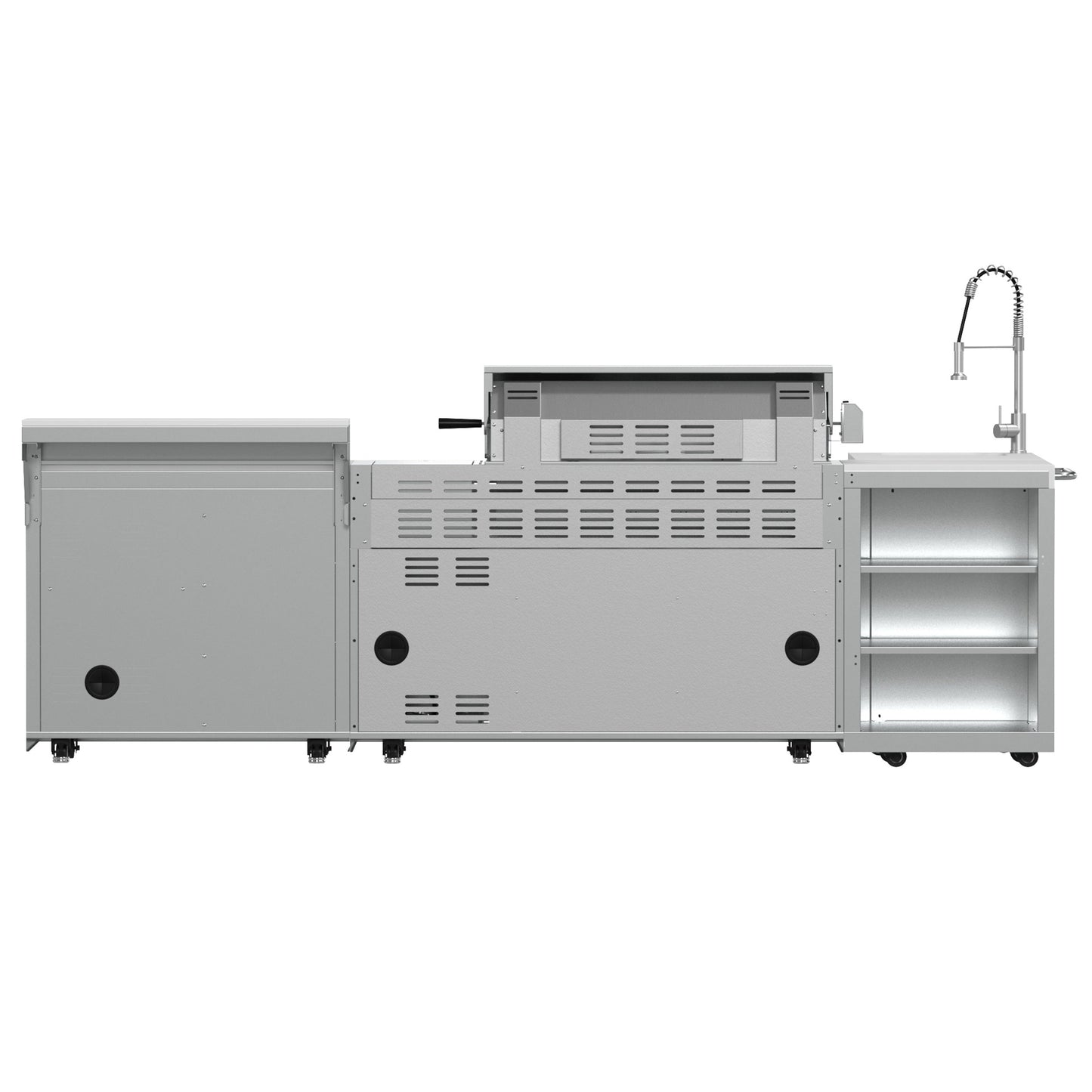 FORNO Bulnes Outdoor Kitchen - 40" BBQ, 95,000 BTU, 5 Burners, Sear & Rotisserie Infrared with Side Burner, Stainless Steel Outdoor Kitchen with 1.8 cu.ft. Beverage Center & White Sintered Stone Countertops