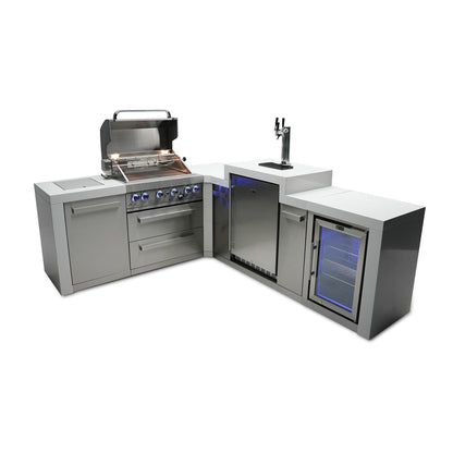 Mont Alpi 400 Deluxe BBQ Grill Island with L-Shape, Kegerator & Fridge Cabinet - MAi400-D90KEGFC