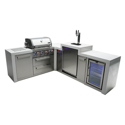 Mont Alpi 400 Deluxe BBQ Grill Island with L-Shape, Kegerator & Fridge Cabinet - MAi400-D90KEGFC
