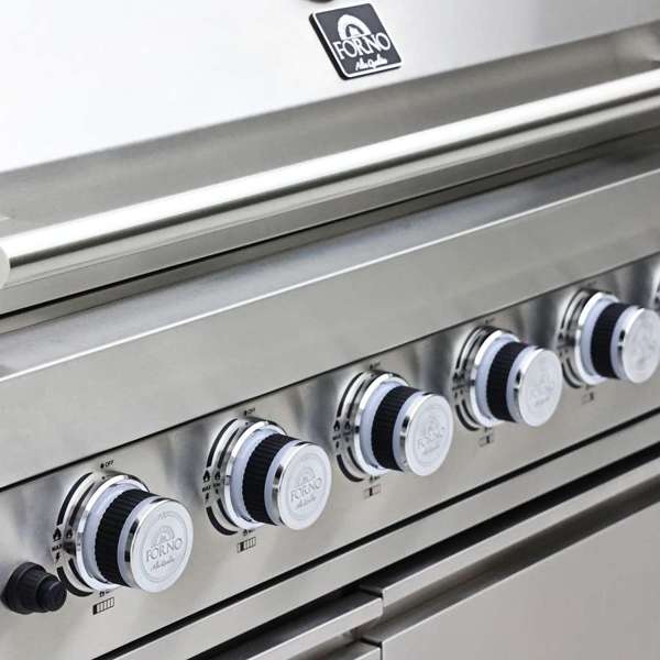 FORNO Bulnes Outdoor Kitchen - 40" BBQ, 95,000 BTU, 5 Burners, Sear & Rotisserie Infrared with Side Burner, Stainless Steel Outdoor Kitchen with 1.8 cu.ft. Beverage Center & White Sintered Stone Countertops