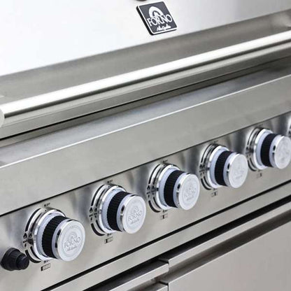 FORNO Bulnes Outdoor Kitchen - 40" BBQ, 95,000 BTU, 5 Burners, Sear & Rotisserie Infrared with Side Burner, Stainless Steel Outdoor Kitchen with 1.8 cu.ft. Beverage Center & White Sintered Stone Countertops