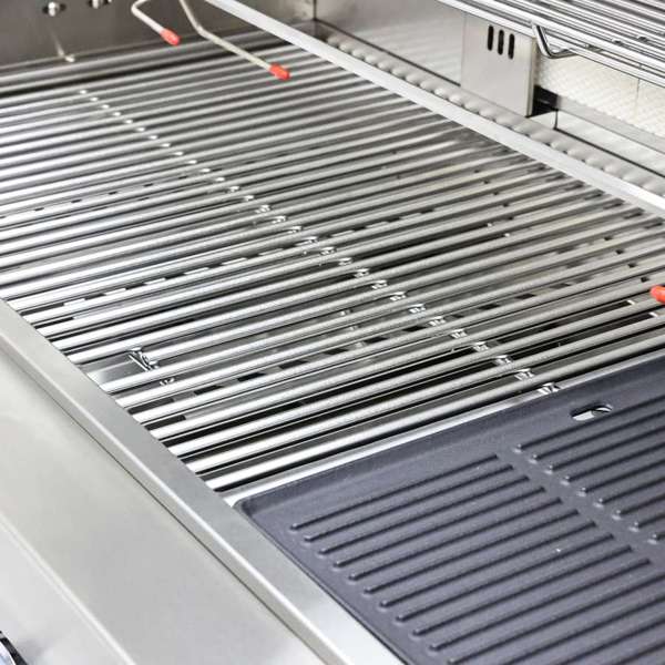 FORNO Bulnes Outdoor Kitchen - 40" BBQ, 95,000 BTU, 5 Burners, Sear & Rotisserie Infrared with Side Burner, Stainless Steel Outdoor Kitchen with 1.8 cu.ft. Beverage Center & White Sintered Stone Countertops