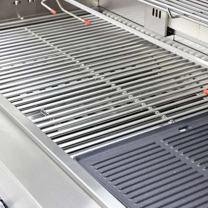 FORNO Bulnes Outdoor Kitchen - 40" BBQ, 95,000 BTU, 5 Burners, Sear & Rotisserie Infrared with Side Burner, Stainless Steel Outdoor Kitchen with 1.8 cu.ft. Beverage Center & White Sintered Stone Countertops