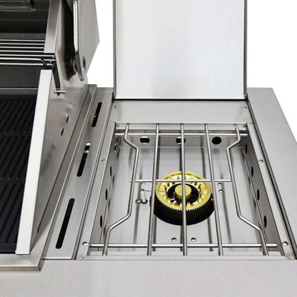 FORNO Bulnes Outdoor Kitchen - 40" BBQ, 95,000 BTU, 5 Burners, Sear & Rotisserie Infrared with Side Burner, Stainless Steel Outdoor Kitchen with 1.8 cu.ft. Beverage Center & White Sintered Stone Countertops