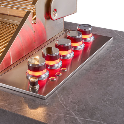 FORNO Rimini Outdoor Kitchen - 30" BBQ 62,600 BTU, 3 Burners with Sear & Rotisserie, 2.4 cu.ft. Beverage Center, Stainless Steel Sink, Black Cabinets & Gray Sintered Stone Countertops