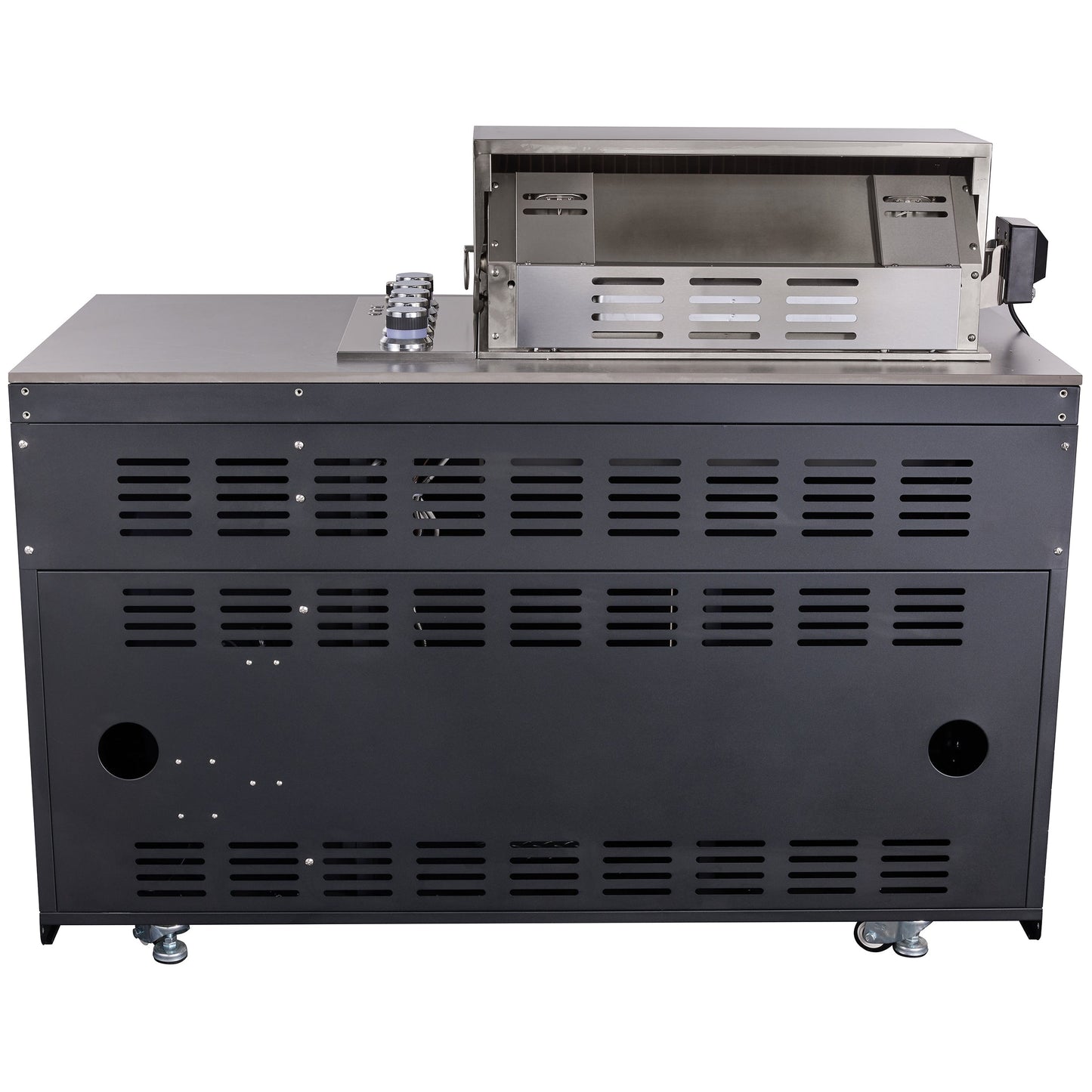 FORNO Rimini Outdoor Kitchen - 30" BBQ 62,600 BTU, 3 Burners with Sear & Rotisserie, 2.4 cu.ft. Beverage Center, Stainless Steel Sink, Black Cabinets & Gray Sintered Stone Countertops