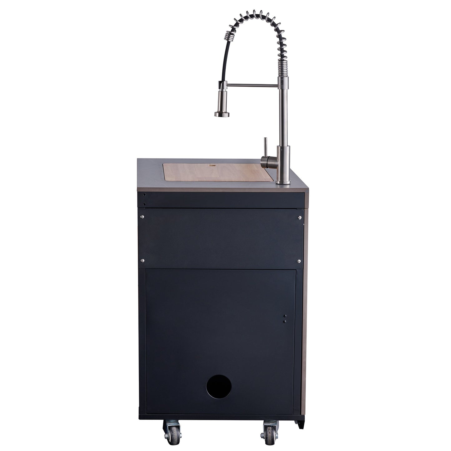 FORNO Rimini Outdoor Kitchen - 30" BBQ 62,600 BTU, 3 Burners with Sear & Rotisserie, 2.4 cu.ft. Beverage Center, Stainless Steel Sink, Black Cabinets & Gray Sintered Stone Countertops