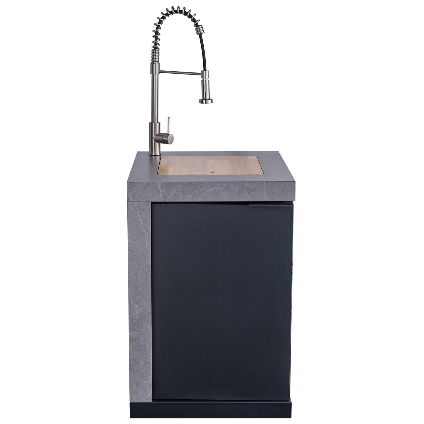 FORNO Rimini Outdoor Kitchen - 30" BBQ 62,600 BTU, 3 Burners with Sear & Rotisserie, 2.4 cu.ft. Beverage Center, Stainless Steel Sink, Black Cabinets & Gray Sintered Stone Countertops