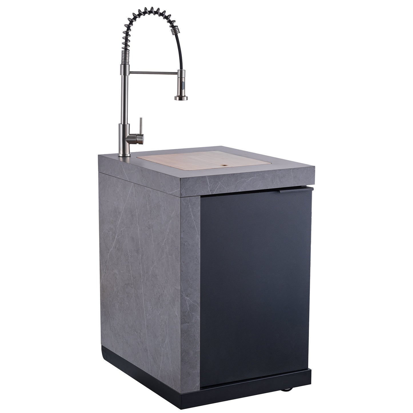 FORNO Rimini Outdoor Kitchen - 30" BBQ 62,600 BTU, 3 Burners with Sear & Rotisserie, 2.4 cu.ft. Beverage Center, Stainless Steel Sink, Black Cabinets & Gray Sintered Stone Countertops